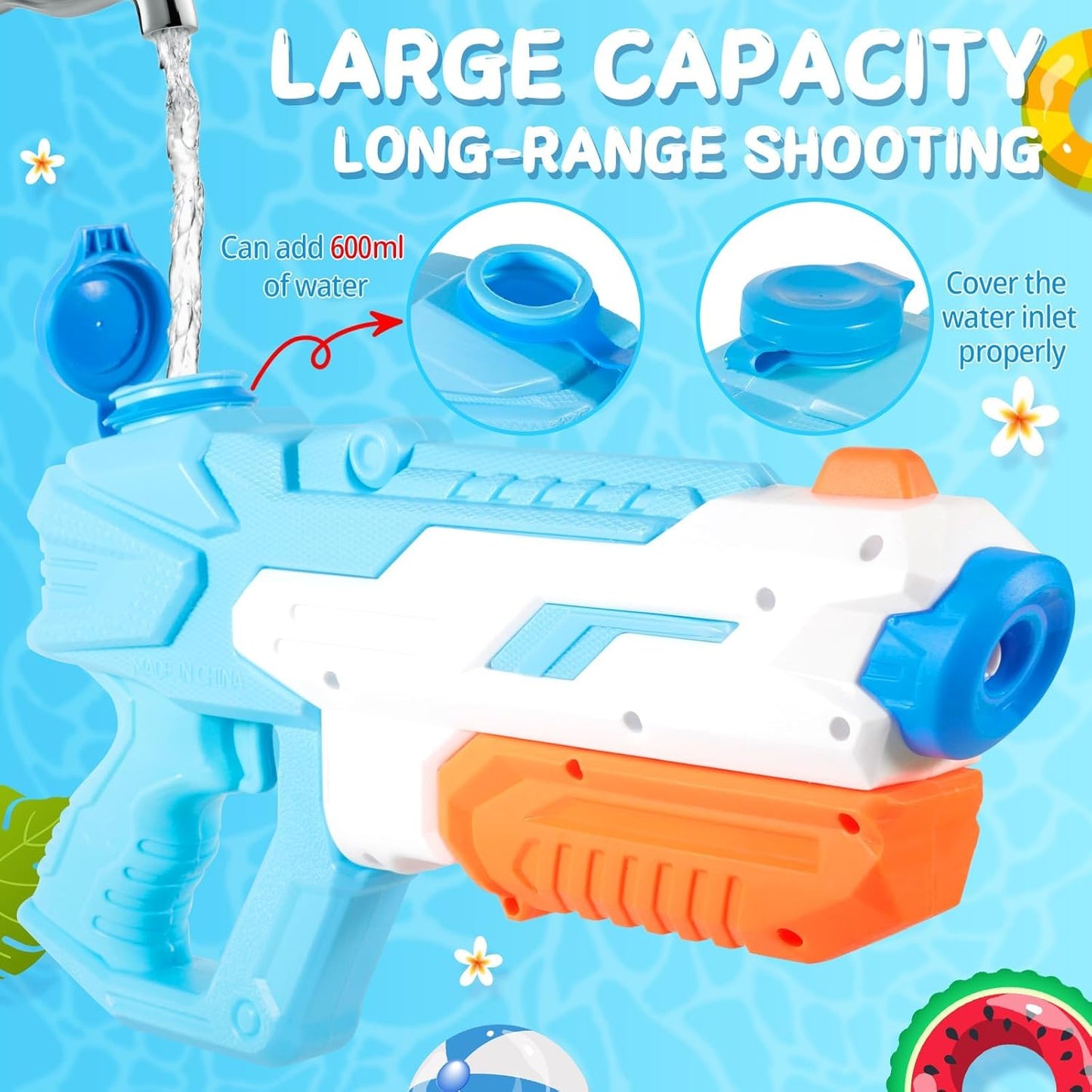 CIRULLI Packung mit 2 Wasserpistolen 600 ml Wasserpistole Long Range, ultimativer Wasserkampfspaß für Kinder und Erwachsene, Wassersprühpistole Perfekt für Pool, Strand und Garten, Outdoor-Wasserspielzeug