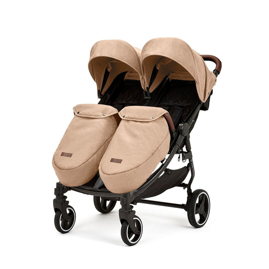 Ickle Bubba Venus Prime Double Pushchair - Suitable from Birth to 15kg (approx. 3 Years), Lightweight Foldable Twin Pushchair with Newborn Cocoon, 2 Foot Warmers and Rain Cover (Biscuits)