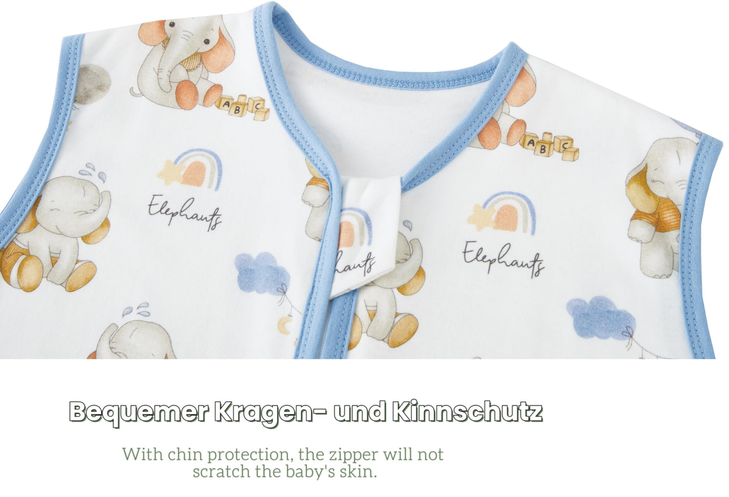 Chilsuessy Children's Sleeping Bag 1.5 Tog Pack of 2 Baby Sleeping Bag Made of 100% Cotton, Baby All-Year Sleeping Bag Pyjamas for Boys and Girls, 1.5 Tog/Elephant Lion + Green, 110 cm / Baby Height