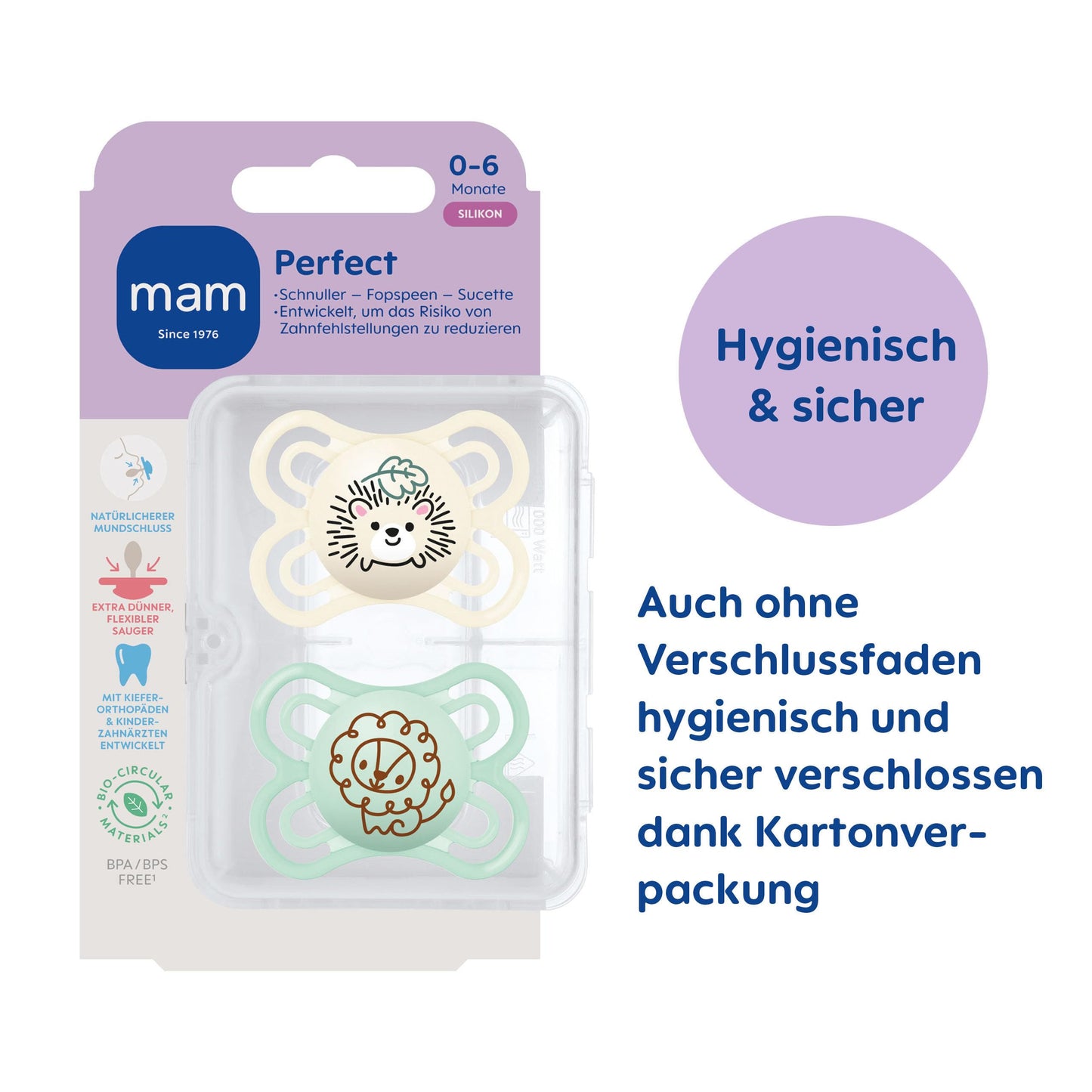 MAM Perfect Day & Night Schnuller | 0-6 Monate | Babyschnuller für Neugeborene | 94% Akzeptanz | beugt Zahnfehlstellungen vor | mit Zahnmedizinern entwickelt| SkinSoft Silikon |Igel/Schaf | 4 Stück