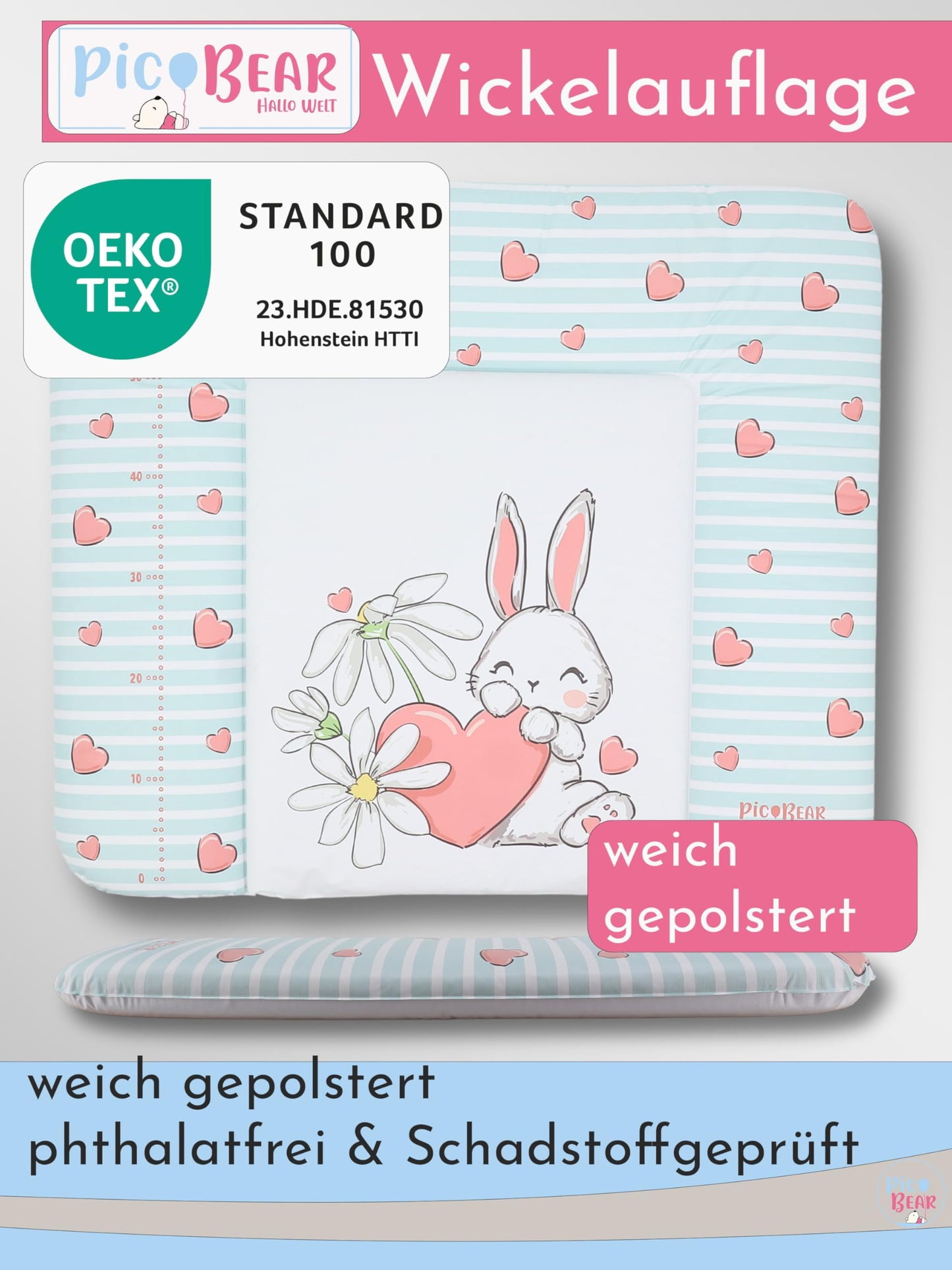pic Bear Wickelauflage - hochwertige OEKO-TEX Wickeltischauflage - pflegeleichte Wickelunterlage - Auflage Wickelkommode - 85 x 72 cm - Sealife