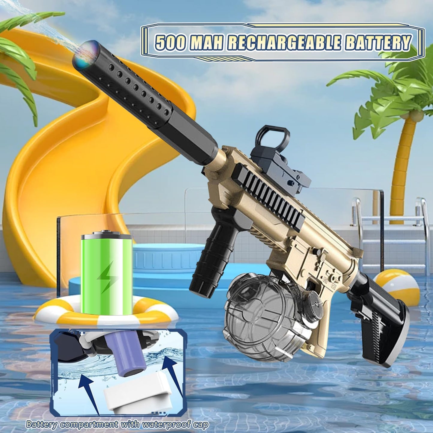Elektrische Wasserpistole Sehr Stark Wassermaschinenpistole mit Wiederaufladbare Batterie Squirt Gun Wasser Spielzeug bis zu 20ft,Outdoor Water Gun Schießspiel für Erwachsene and Kinder (Blau)