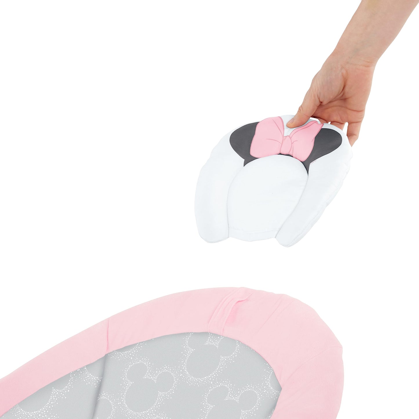 Bright Starts, Minnie Maus Rosy Skies vibrierende Babywippe Babyschaukel mit Musik, Lautstärkeregler, 3 Spielzeugen, Sicherheitsgurt, rutschfesten Füßen und mehr, Minnie Mouse, 1 Stück (1er Pack)