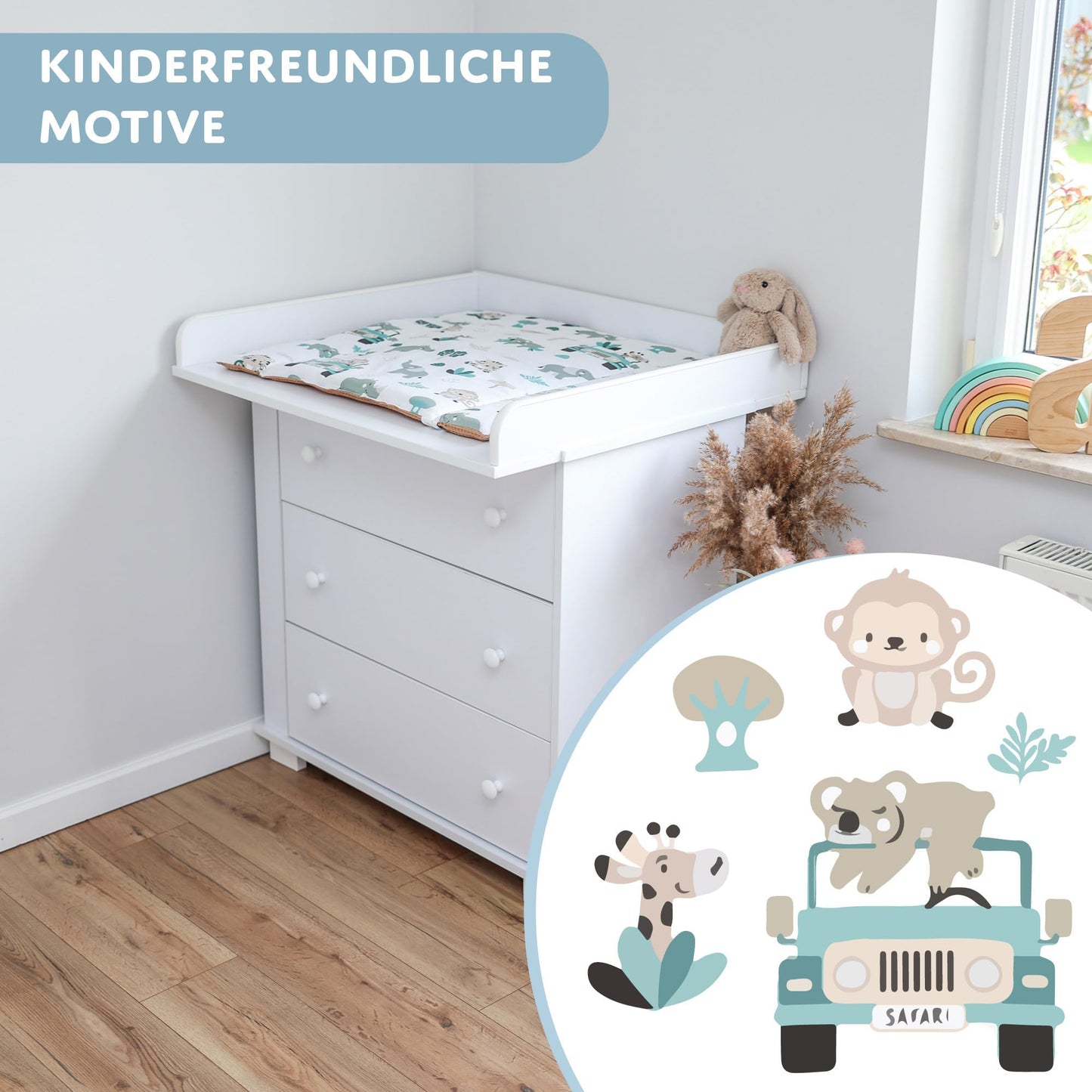Wickelauflage Wickelunterlage aus Baumwolle 75x72 cm - Weich und waschbar Wickelunterlage fĂźr Babys Wickelmatte aus Stoff fĂźr Wickeltisch Wickelkommode oder Waschmaschine 75 x 72 Wilde Rose
