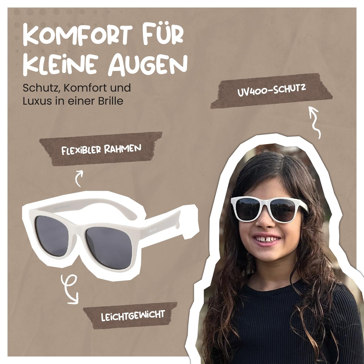 Maesy Yuki Children's Sunglasses for 6-12 Years, UV400 Polarised Protection, Flexible and Flexible Frame, Safe and Comfortable Sunglasses for Children