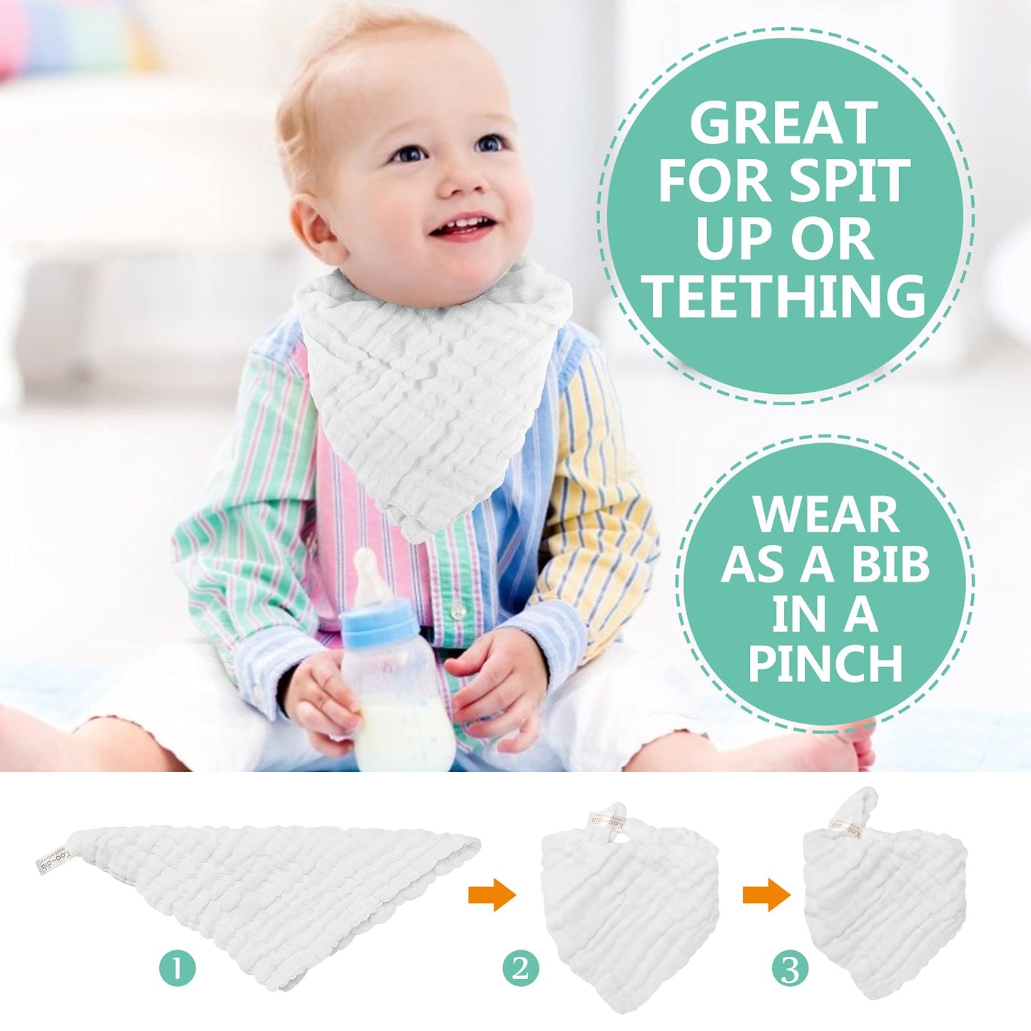 Koo-dib Baby Musselin Waschlappen Tuch Mullwindeln Spucktücher -Handtücher Weiche Neugeborene Gesichtstücher Saugfähig Junge Mädchen Sabberlätzchen 10 Stück 25x25 cm lätzchen