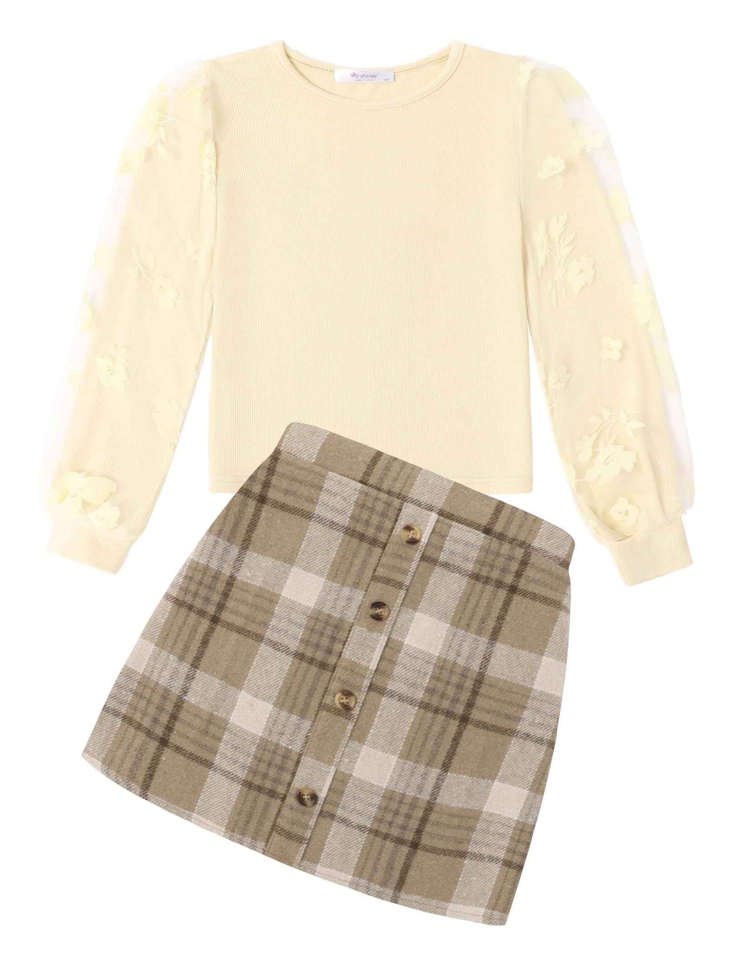 Arshiner Girls' Clothing Sets Elegant Long Sleeve Shirt with Skirt Set Children's Autumn Winter Outfit Checked Leisure Fashion Two Piece Clothing Sets for Girls 5-13 Years