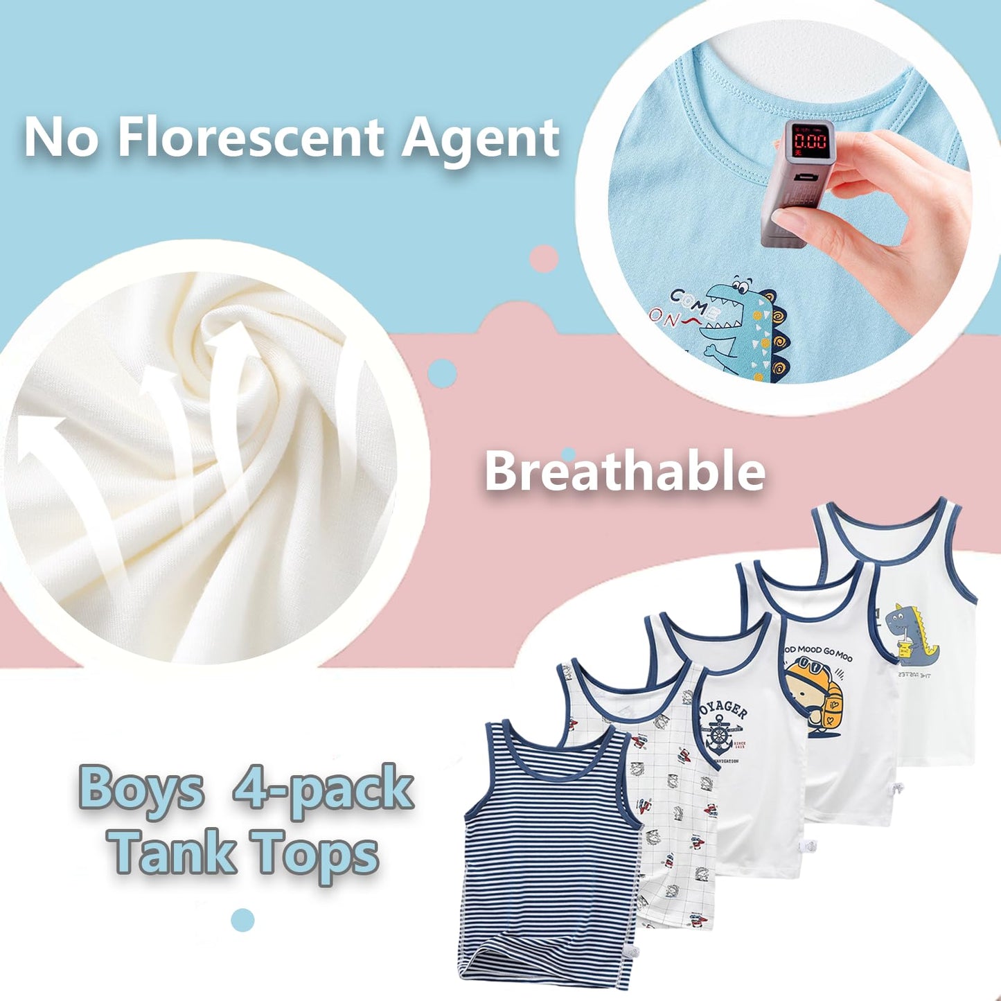 Boletochic 2-10 Years Boys' Vests Cotton Sleeveless Underwear Boys Breathable Soft Tank Tops Pack of 5