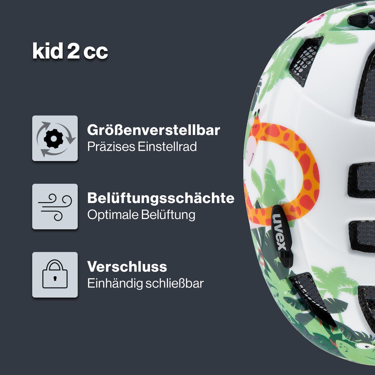 uvex Kid 2 cc - Lightweight children's helmet - individual size adjustment - expandable with LED light