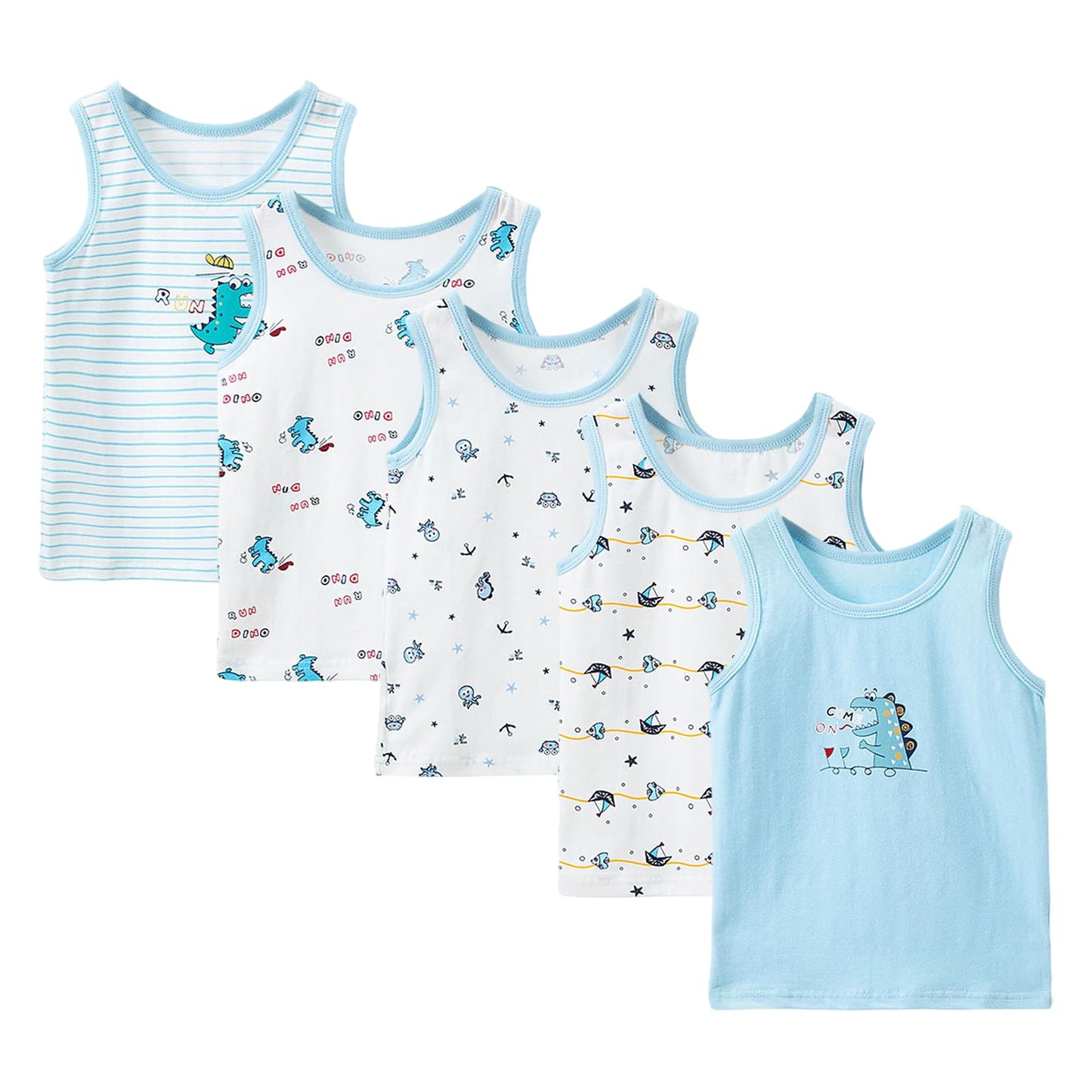 Boletochic 2-10 Years Boys' Vests Cotton Sleeveless Underwear Boys Breathable Soft Tank Tops Pack of 5