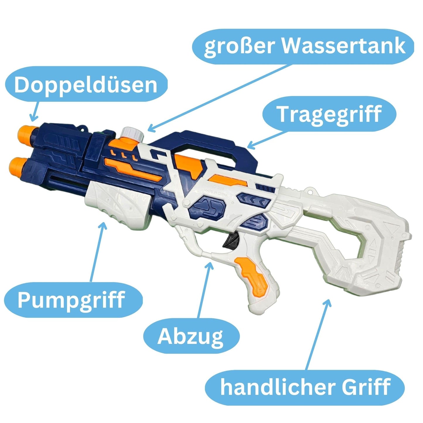 alldoro 60103 Water Power Wasserpistole ca. 27 cm, Reichweite bis zu 8 Meter, Wasserkanone mit 240 ml Wassertank, für Kinder ab 3 Jahren