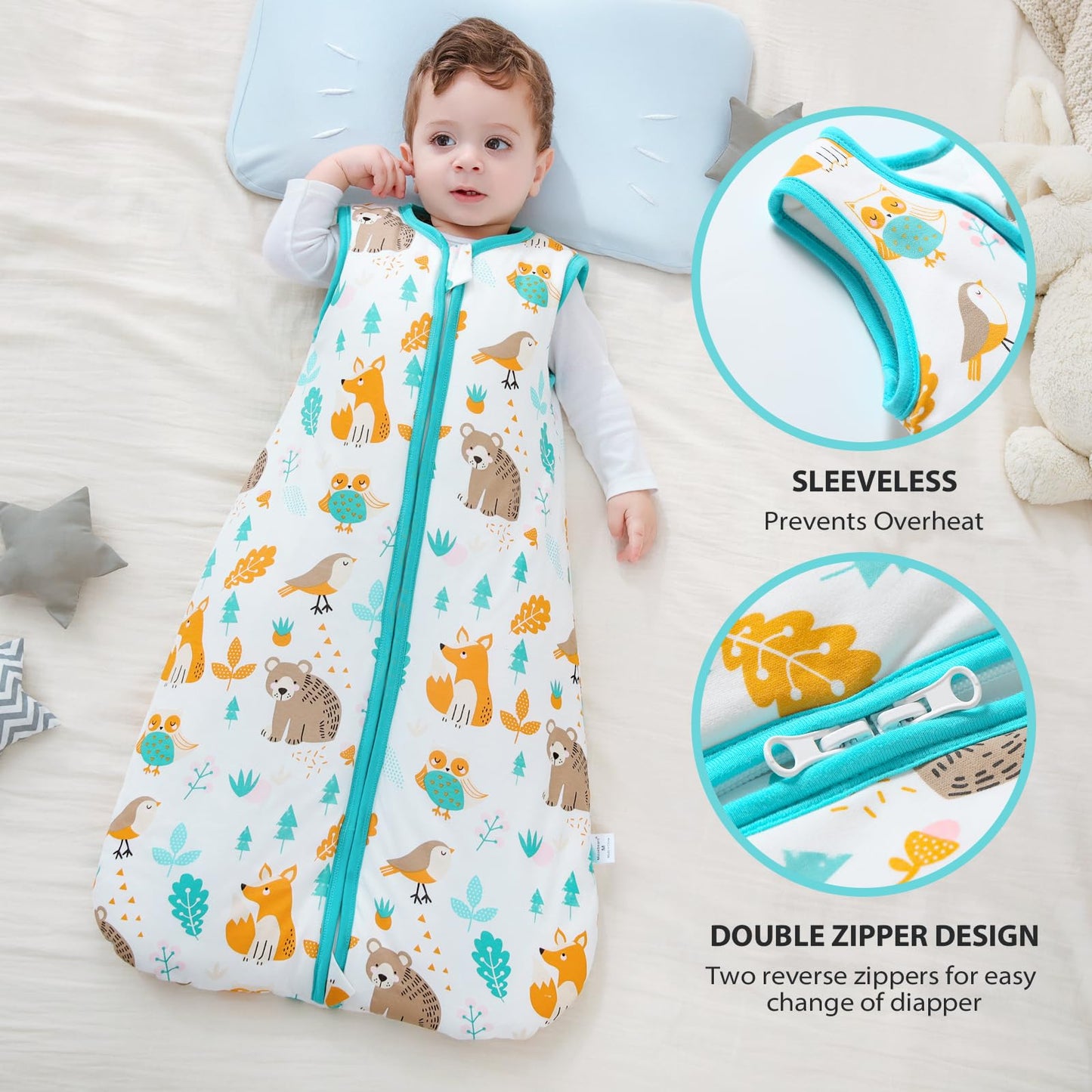 Mosebears Baby Sleeping Bag Winter 2.5 Tog, 100% Cotton Baby Winter Sleeping Bag for Babies 0-24 Months, M (6-12 Months)