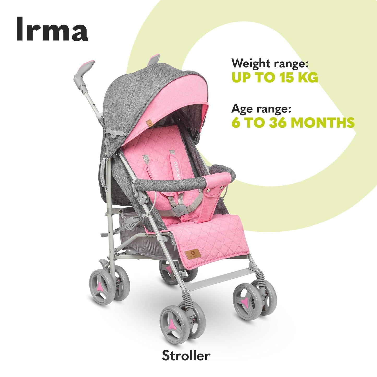 Lionelo Irma Pushchair up to 15 kg, Lightweight Modern Pushchair with Reclining Function, Foldable, Large 6 Inch Wheels, Large Basket, Bag, Mosquito Net
