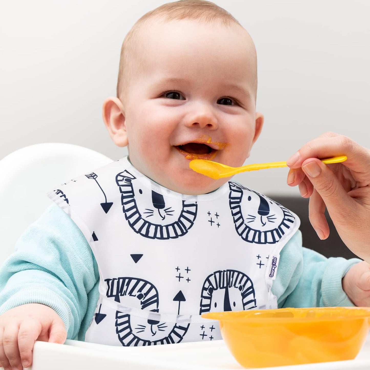 Soarwg Kids Baby Bib Set 5 pcs. Toddler Feeding Bibs with Catch Tray, Velcro Fastener Super Light Waterproof Washable Dirt-resistant