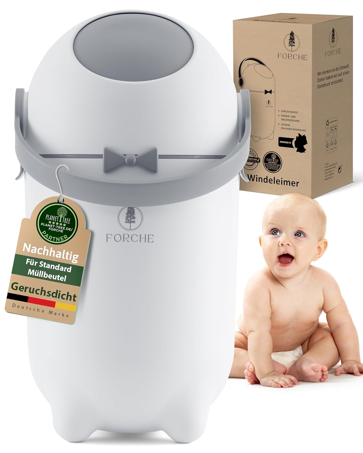 Forche® Windeleimer Baby Mülleimer Geruchsdicht Windelmülleimer ohne teure Nachfüllkassetten, perfekt für einen ganzen Tag,