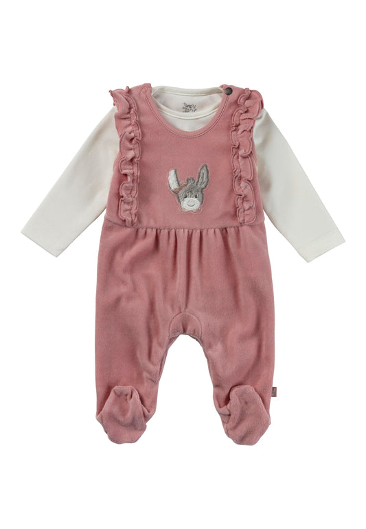 Sterntaler Strampler Set Emmi Girl - Baby Strampler aus Nicki mit Esel Emmi Girl Applikation - Langarm Shirt Jersey - Drucknöpfe im Schritt - bequemer Mädchen Zweiteiler ab Geburt