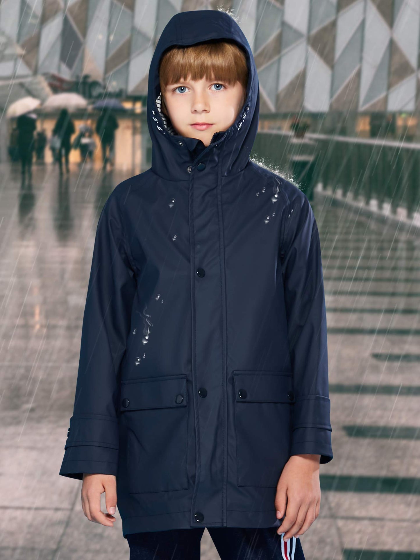 SOLOCOTE Kinder Regenjacke mit Kapuze gefüttert Gummi Regenmäntel für Mädchen Jungen Wasserdicht Winddicht Größe