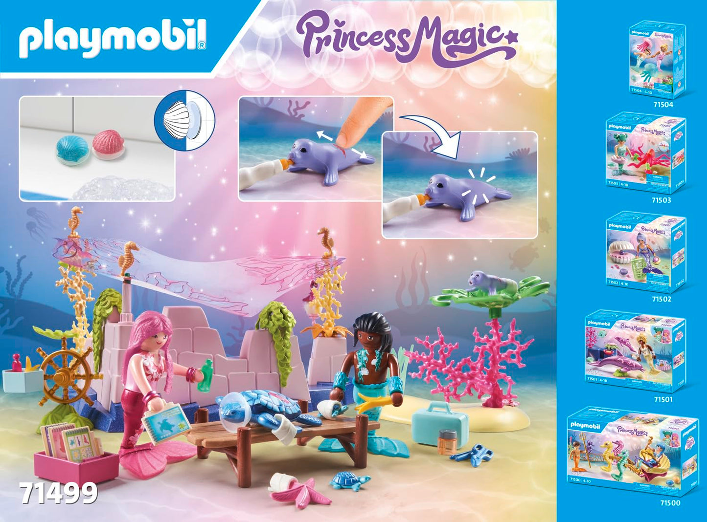 PLAYMOBIL Princess Magic 71499 Underwater Animal Care of Sea Creatures, Loving Care of Sea Animals, Includes Care Station, Bandage and More, Various Toys for Children from 4 Years