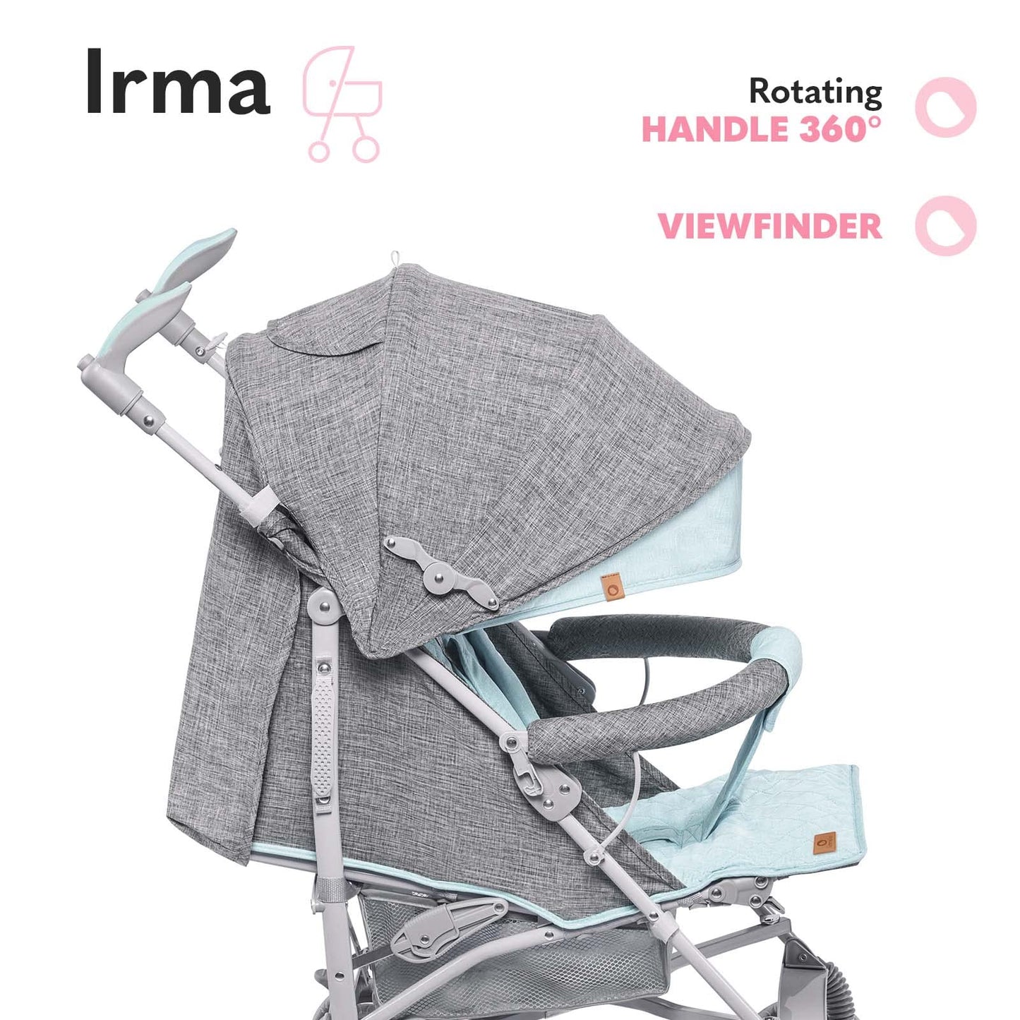 Lionelo Irma Pushchair up to 15 kg, Lightweight Modern Pushchair with Reclining Function, Foldable, Large 6 Inch Wheels, Large Basket, Bag, Mosquito Net