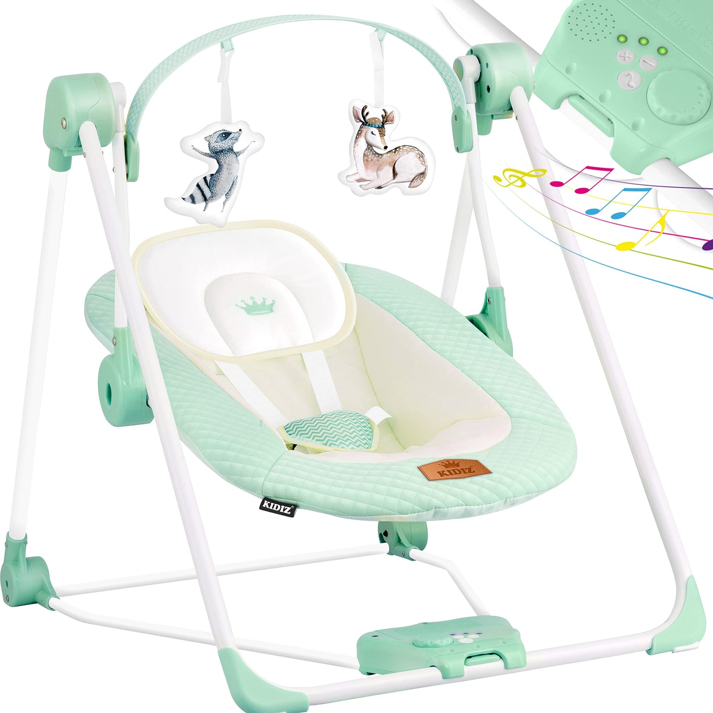 KIDIZ® Baby Rocker Baby Swing with 5 Speed Settings Foldable Baby Rocker Swing Baby High Chair with Play Arch Toys 5 Soothing Natural Sounds Newborn Anthracite