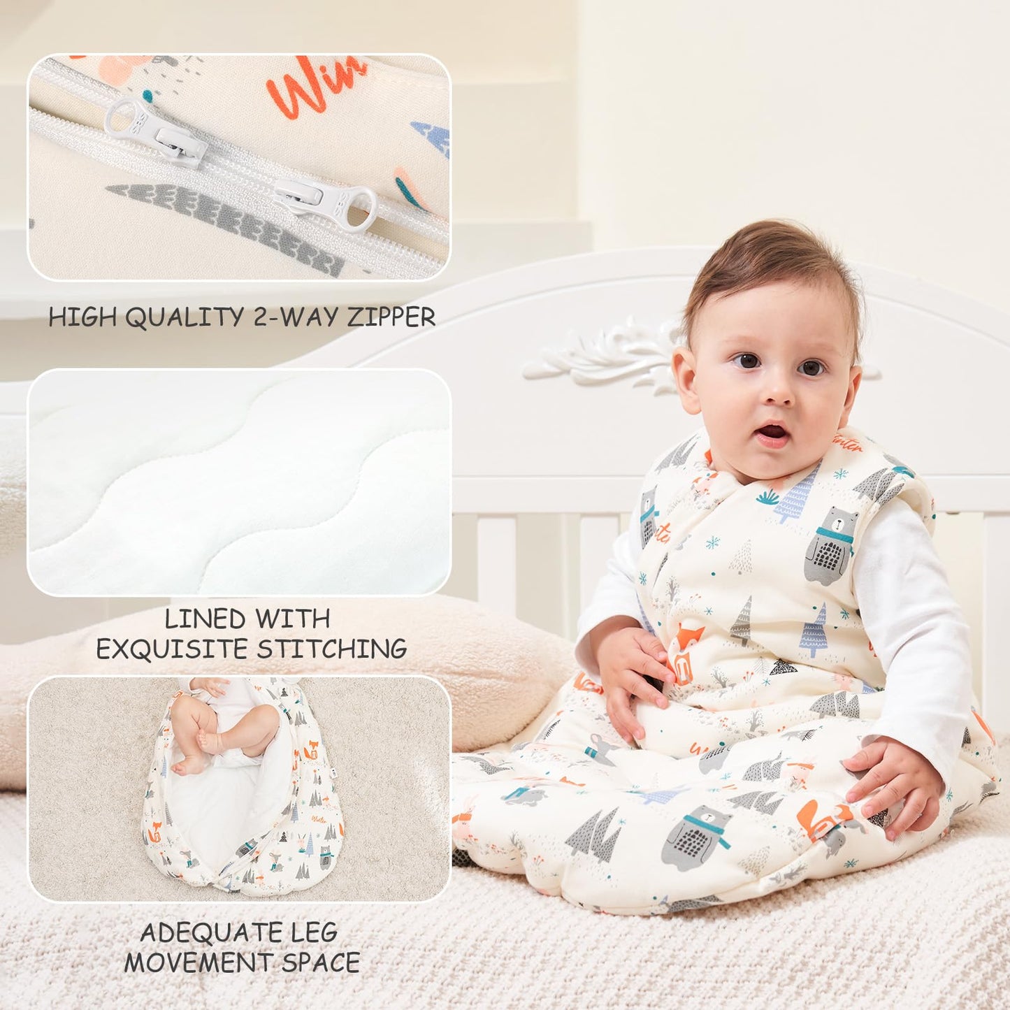 Looxii Baby Sleeping Bag Winter Cotton Winter Sleeping Bag 2.5 TOG Sleeping Bags Warm Baby Sleeping Bag Newborn for Autumn Winter Pink Rabbit 12-18 Months