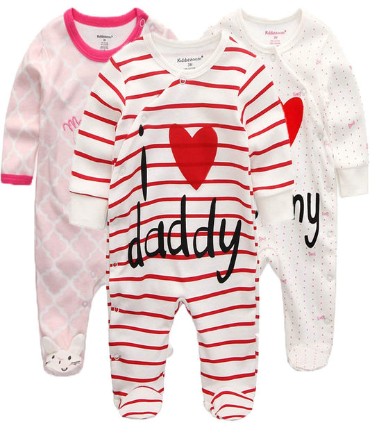 Kiddiezoom Baby Boys Girls Sleepsuits, 3 Pack