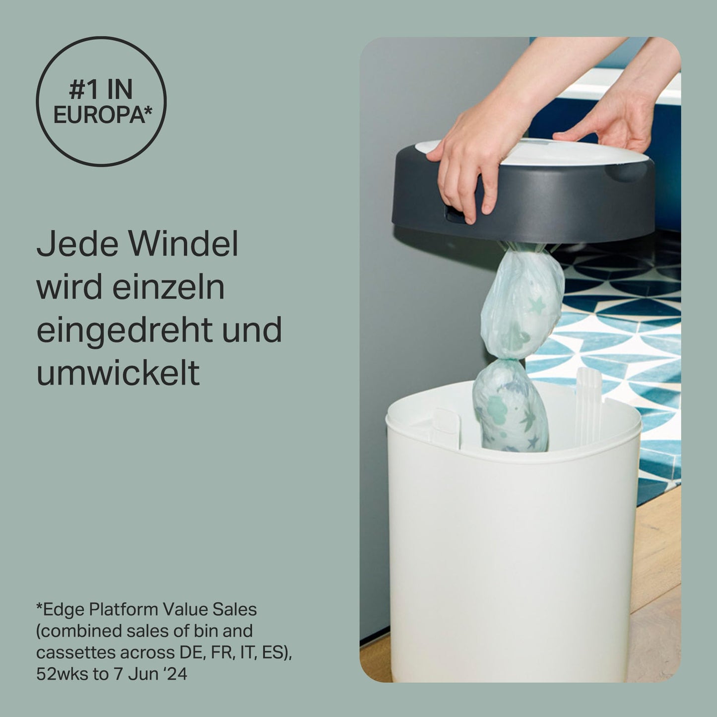 Tommee Tippee Twist and Click Advanced Windeleimer, umweltfreundliches System, inkl. 6x Nachfüllkassetten mit nachhaltig gewonnenem, antibakteriellem GREENFILM, Weiβ
