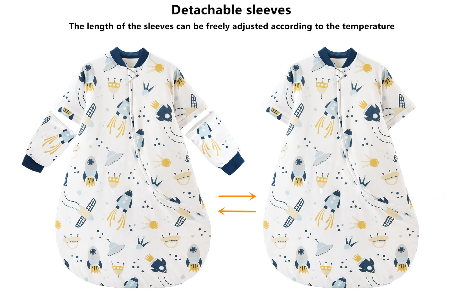 Chilsuessy Baby Sleeping Bag Winter with Removable Long Sleeve Organic Cotton Baby Sleeping Bag Small Children All-Year Sleeping Bag Pyjamas for Boys and Girls, Crown/2.5 Tog, 75-90 cm