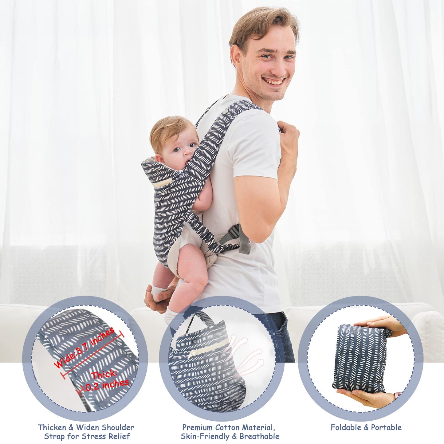 longdafei Babytrage, ergonomisches Design-Babytragetuch Cabrio mit atmungsaktivem Air-Mesh und verstellbaren Schnallen Baby Trage für Kleinkinder und Neugeborene