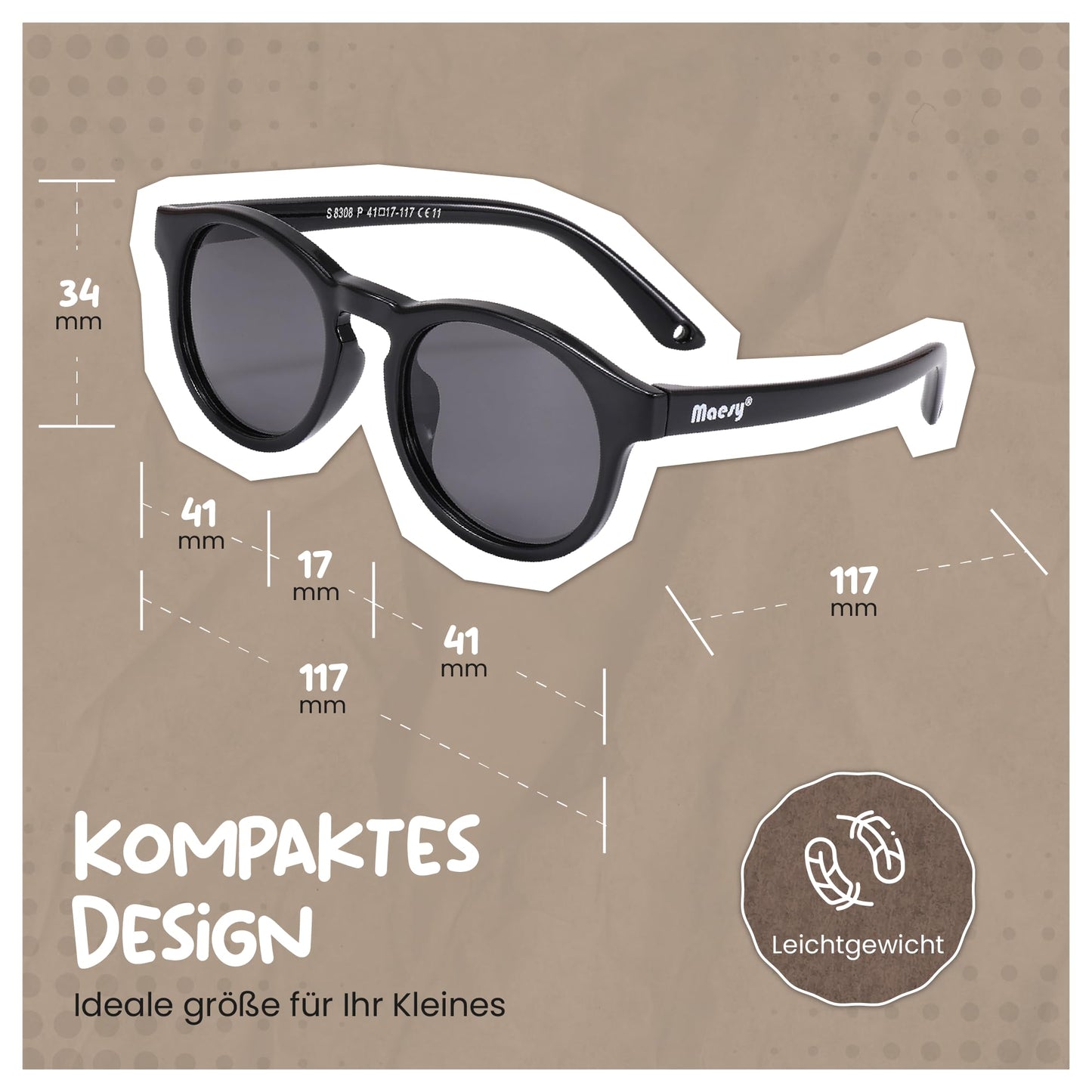 Maesy Kinder Sonnenbrille für Kleinkind und Baby - 1-3 Jahre - UV400 Polarisierter Schutz - Flexibler und Biegsamer Rahmen - Verstellbares Gummiband - Sichere und Bequeme Kindersonnenbrille - Bowi