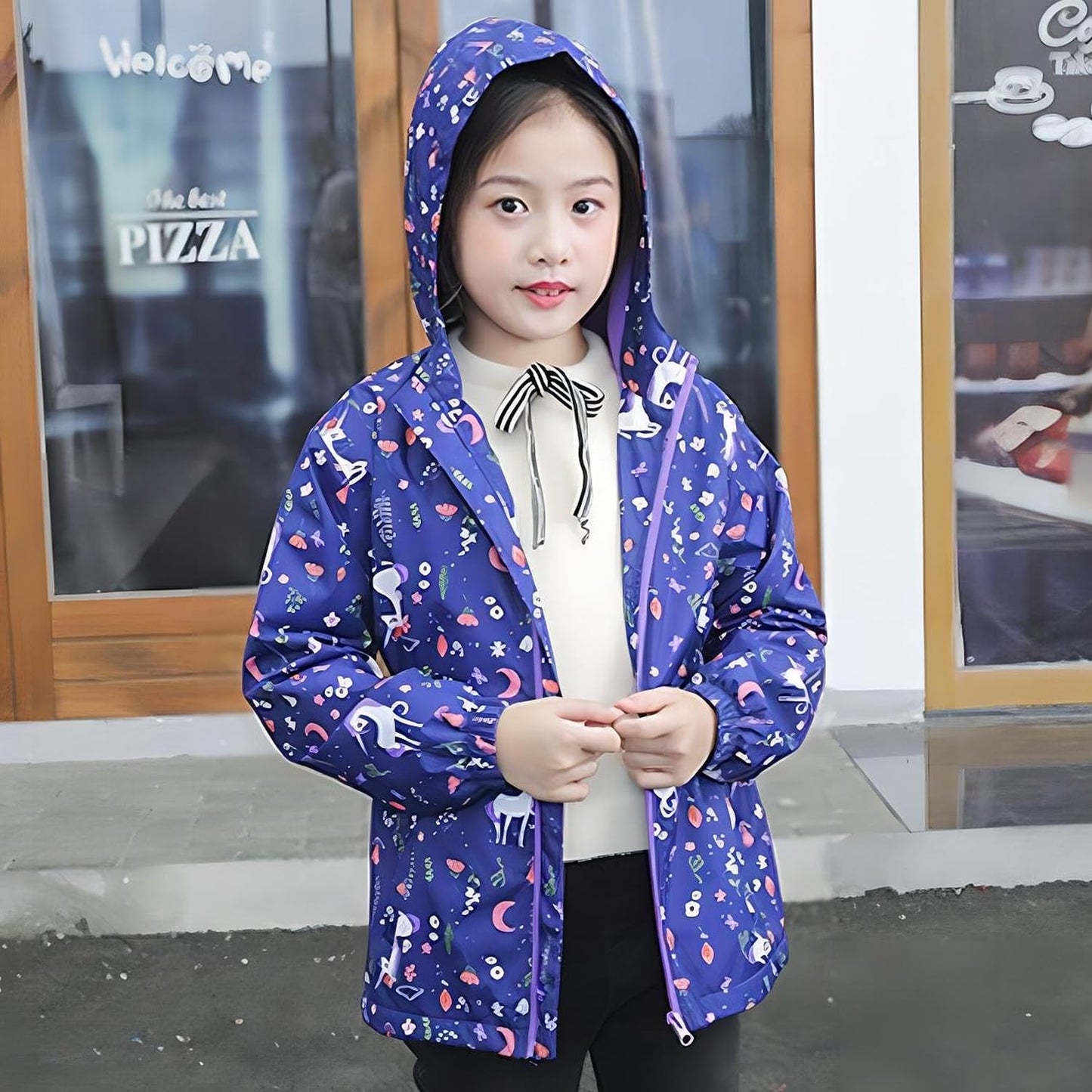linboo softshell jacket girls' transitional jacket with hood, fleece-lined windbreaker, breathable rain jacket, waterproof outdoor jacket for children