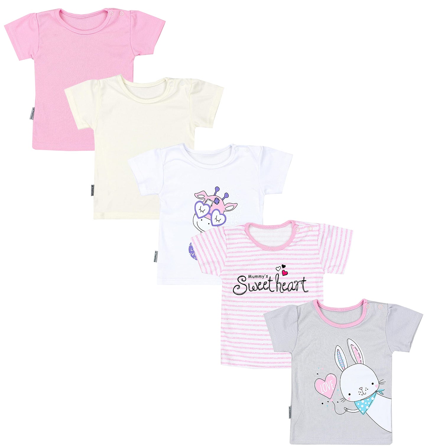 TupTam Baby Mädchen Kurzarm T-Shirt Gemustert Bunt 5er Set