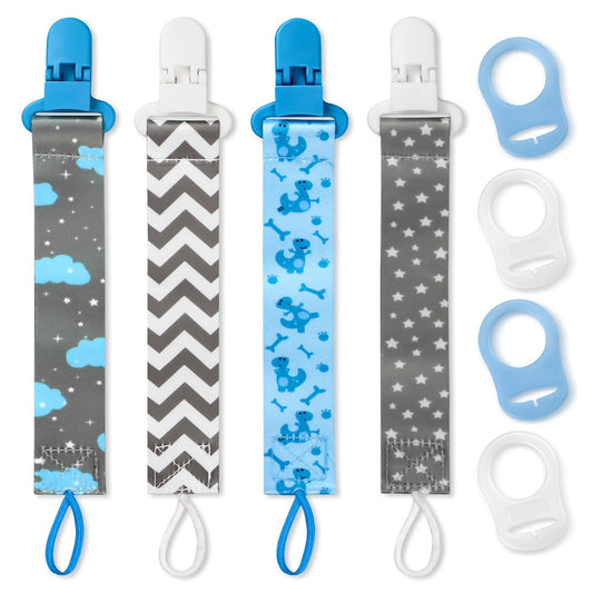 Suofuolef 4 Pack Schnullerkette Baby Mädchen, Baby Schnullerband Set mit Adaptern, Schnuller Clips für Neugeborenen Geburt & Taufe Geschenk, Rose