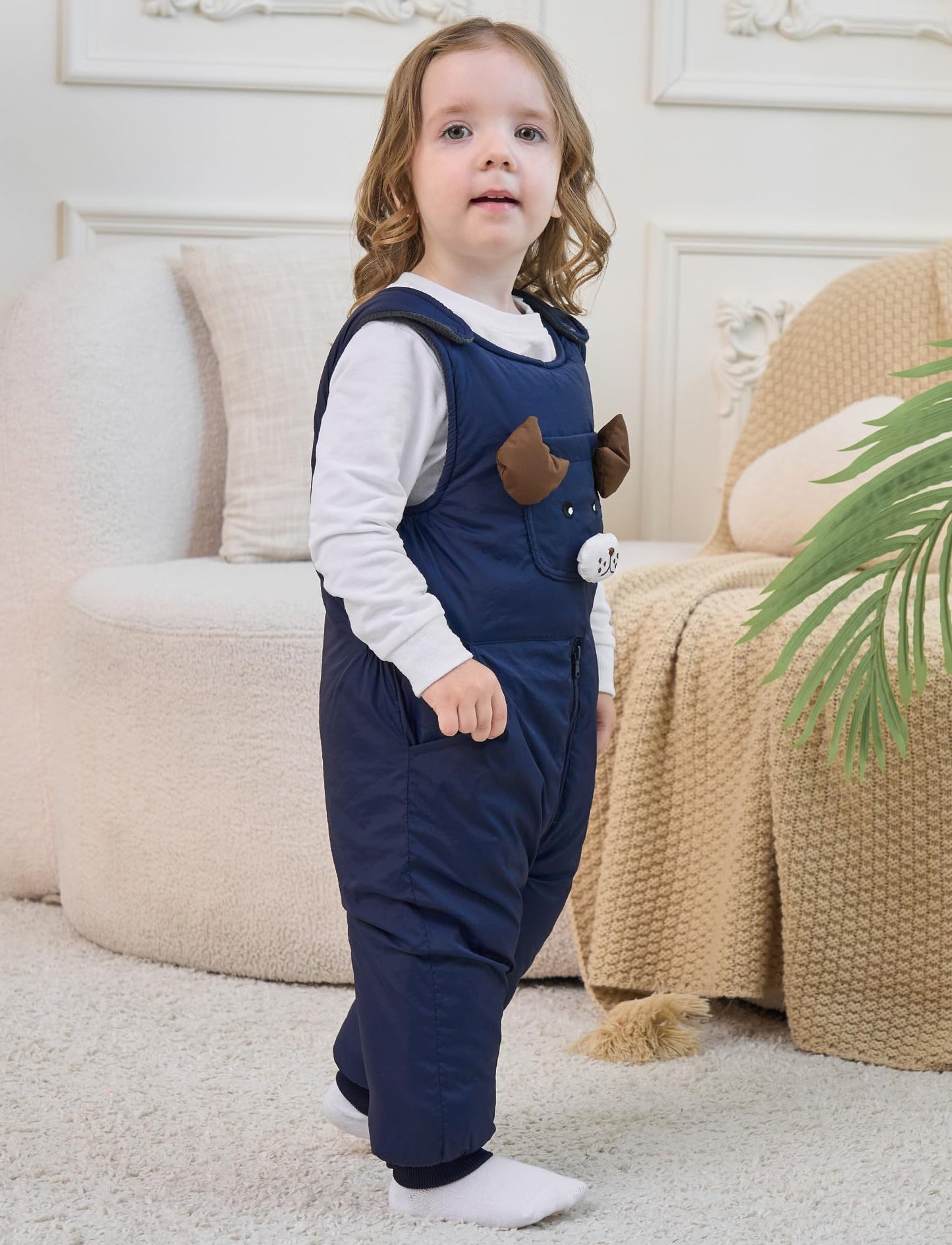 FEOYA Baby snowsuit winter stitch girls winter jacket fleece cute. Children's clothing sleeveless fashion boys romper lined round neck collar warm with zip black 9 months - 4 years