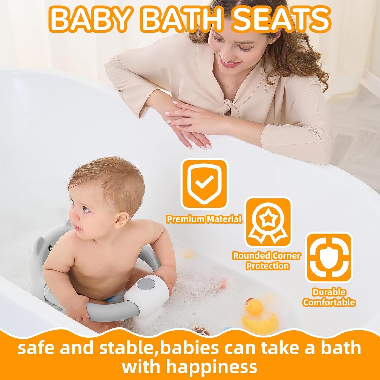 Bebamour Baby Bath Seat 6 Months + Child Bathtub Non-Slip Bath Chair, Water Jug