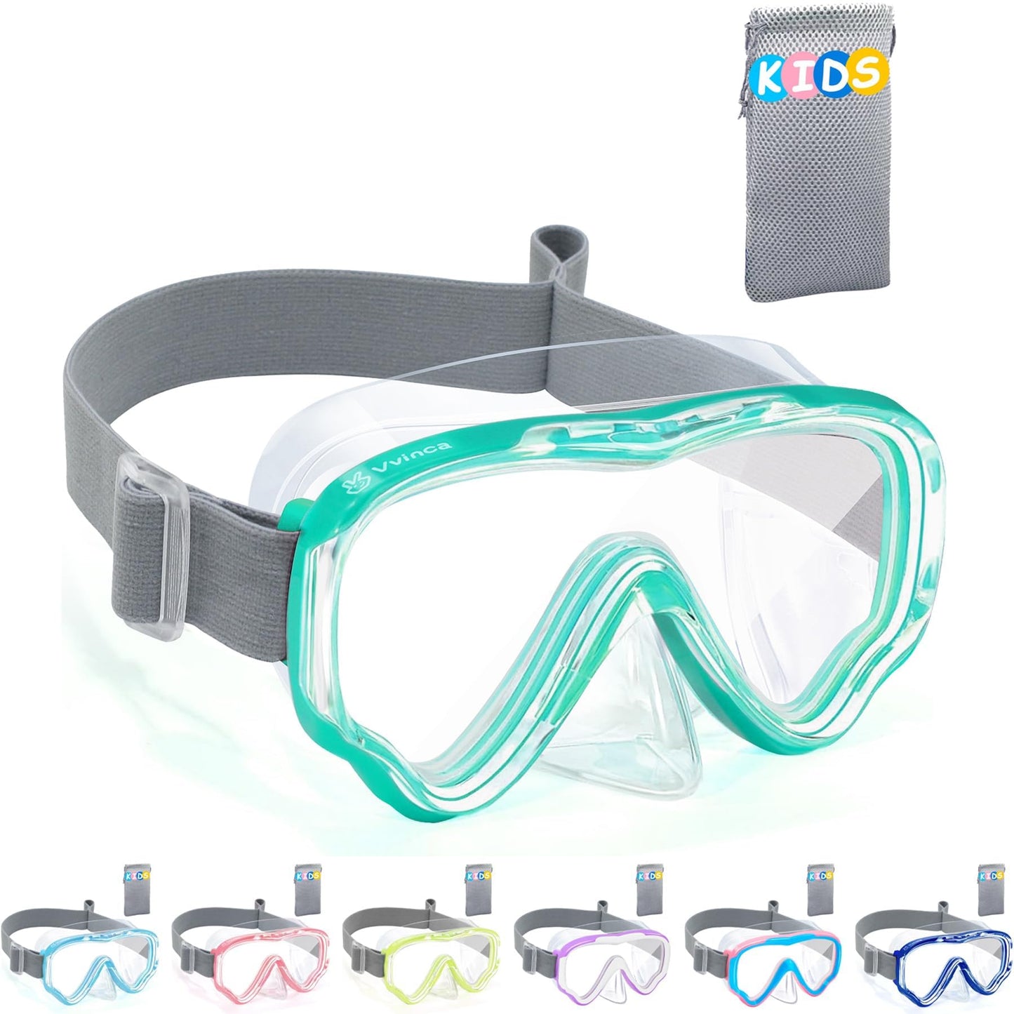 Vvinca Children's Diving Goggles with Fabric Band, Swimming Goggles Children for Years Boys Girls, Snorkel Mask Children 180° Panorama Anti-Leak Diving Mask Children for 3-13 Years