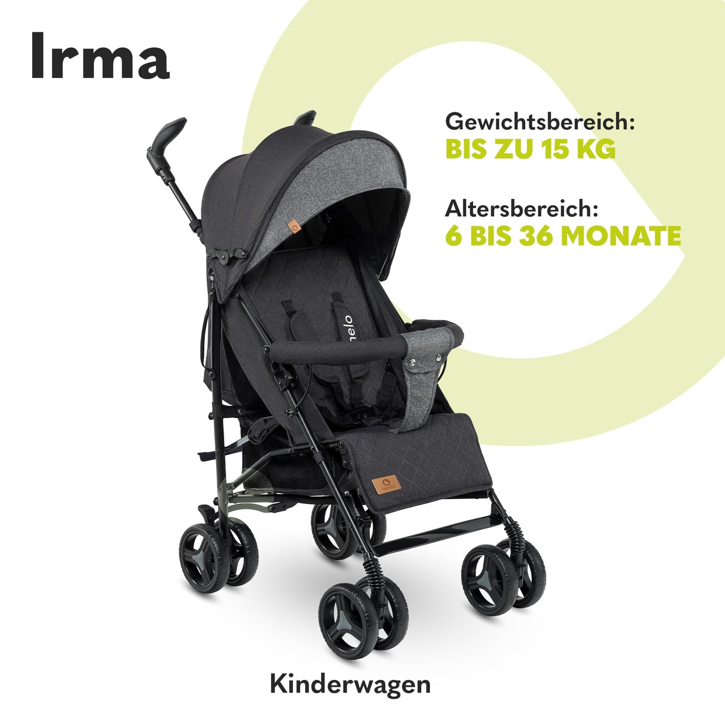 Lionelo Irma Pushchair up to 15 kg, Lightweight Modern Pushchair with Reclining Function, Foldable, Large 6 Inch Wheels, Large Basket, Bag, Mosquito Net