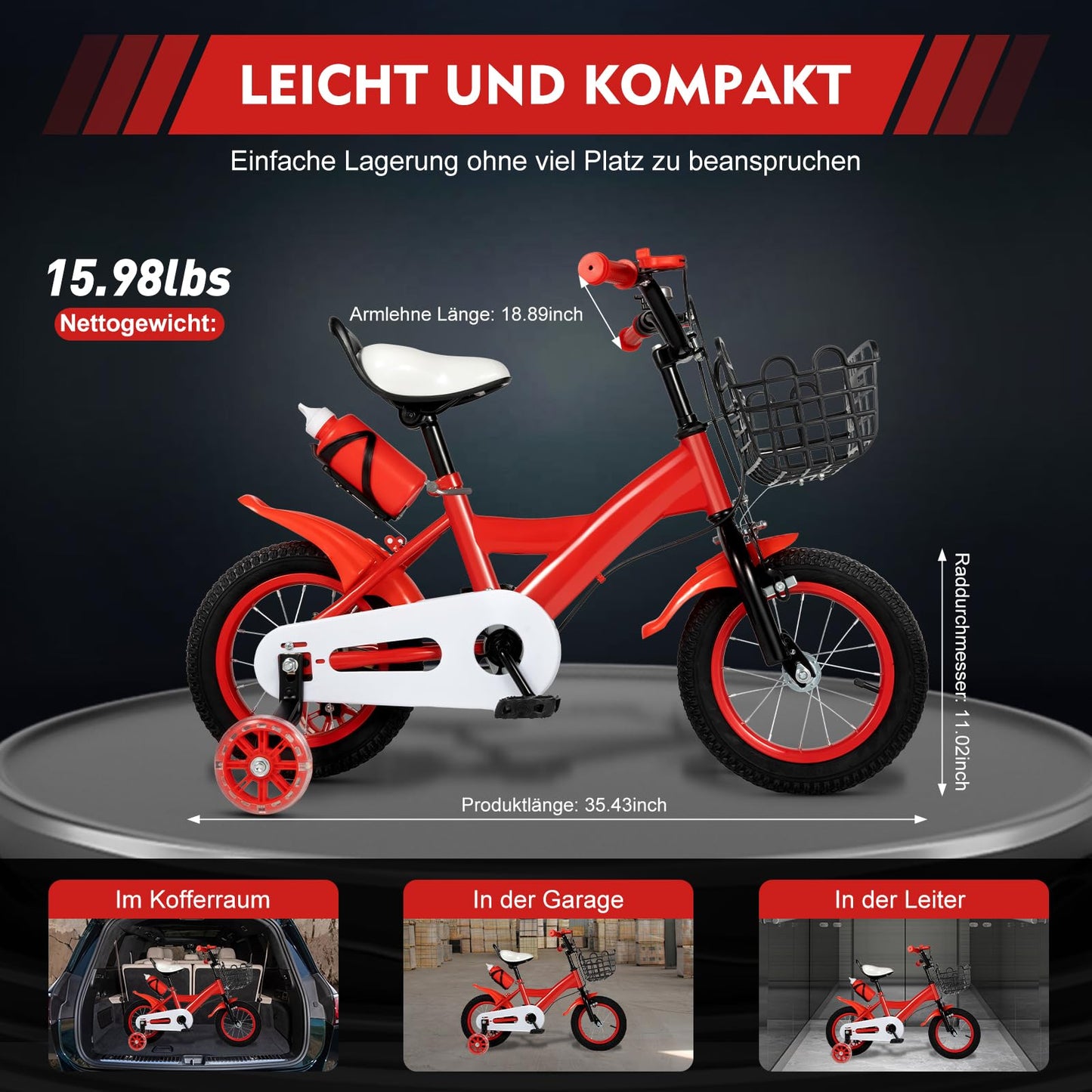 LKHDONG Kinderfahrrad 12 Zoll, Kinderrad für ab 2-4 Jahre, Tretfahrrad mit Stützräder und Korb, Kinder Fahrrad Mädchen Jungen, Fahrrad Kinder Höhenverstellbares - Meloni2