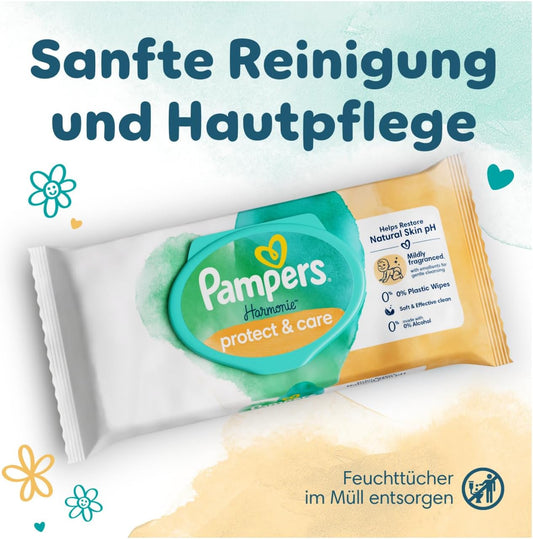 Pampers Harmonie Protect & Care Feuchttücher 18 Packungen mit jeweils 44 Feuchttüchern = 792 Feuchttücher, die helfen, den natürlichen pH-Wert der Haut wiederherzustellen