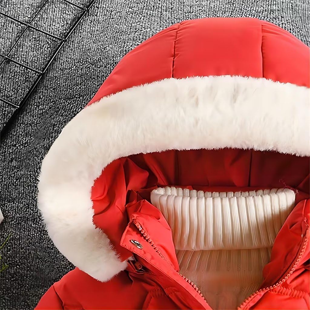 linboo Children's Winter Jacket Girls Jacket Lined Warm Winter Coat Outdoor Hooded Jacket Windproof Parka with Plush Gloves Quilted Jacket