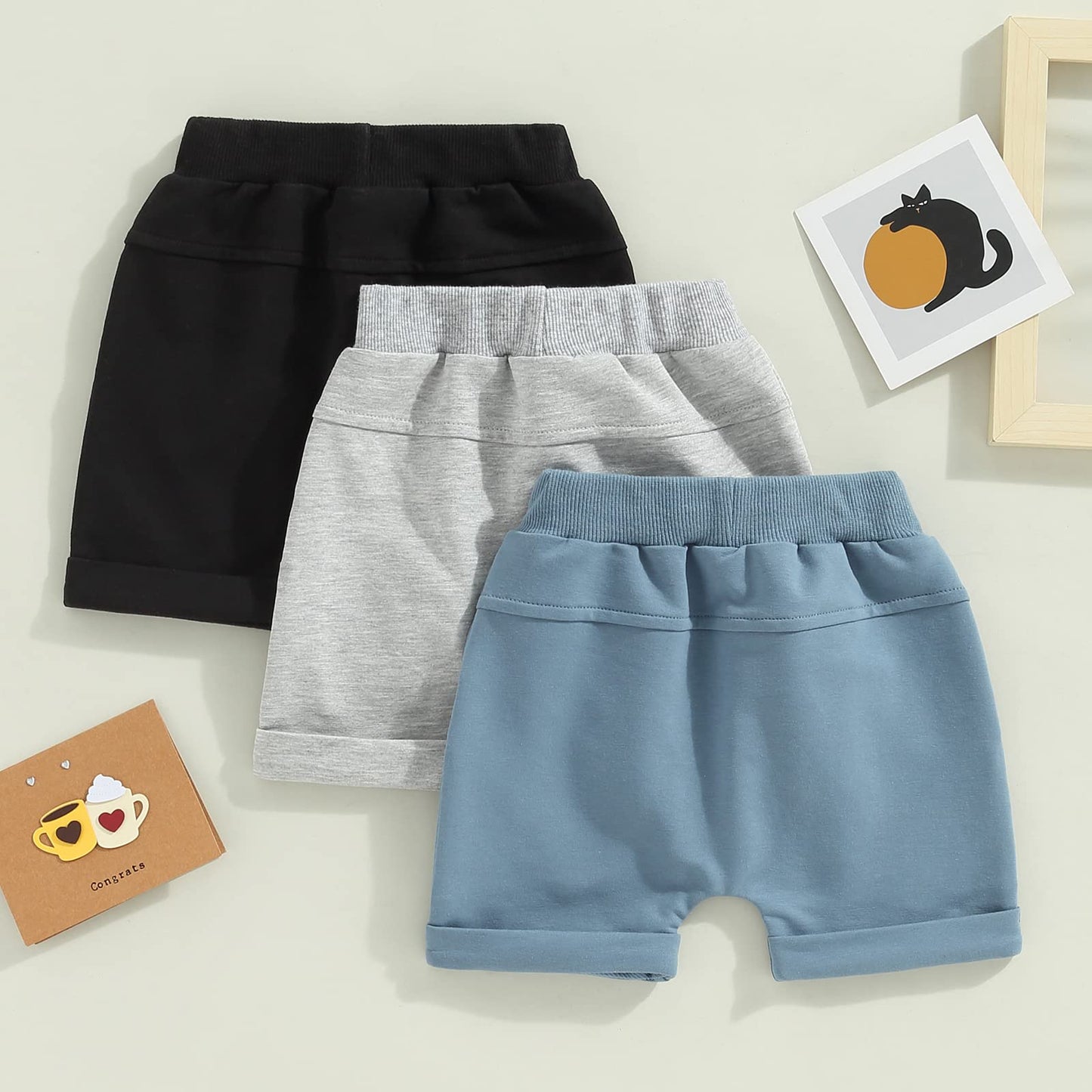 Himllauen Baby Jungen Shorts 3er-Pack Sommer Einfarbig Shorts 0-3 Jahre Kinder Kurze Hosen