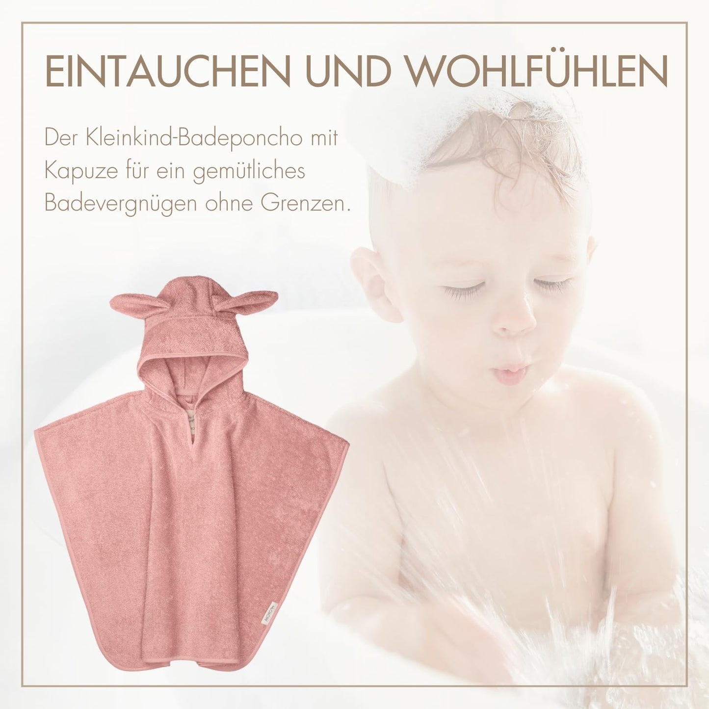 MOYO Baby Badeponcho Mit Hasenohren in Rosé I Kinder Badetuch Für 0-3 Jahre I Weicher Poncho Aus 100% Frottee-Baumwolle I Waschbares Kapuzenhandtuch I 68x56cm