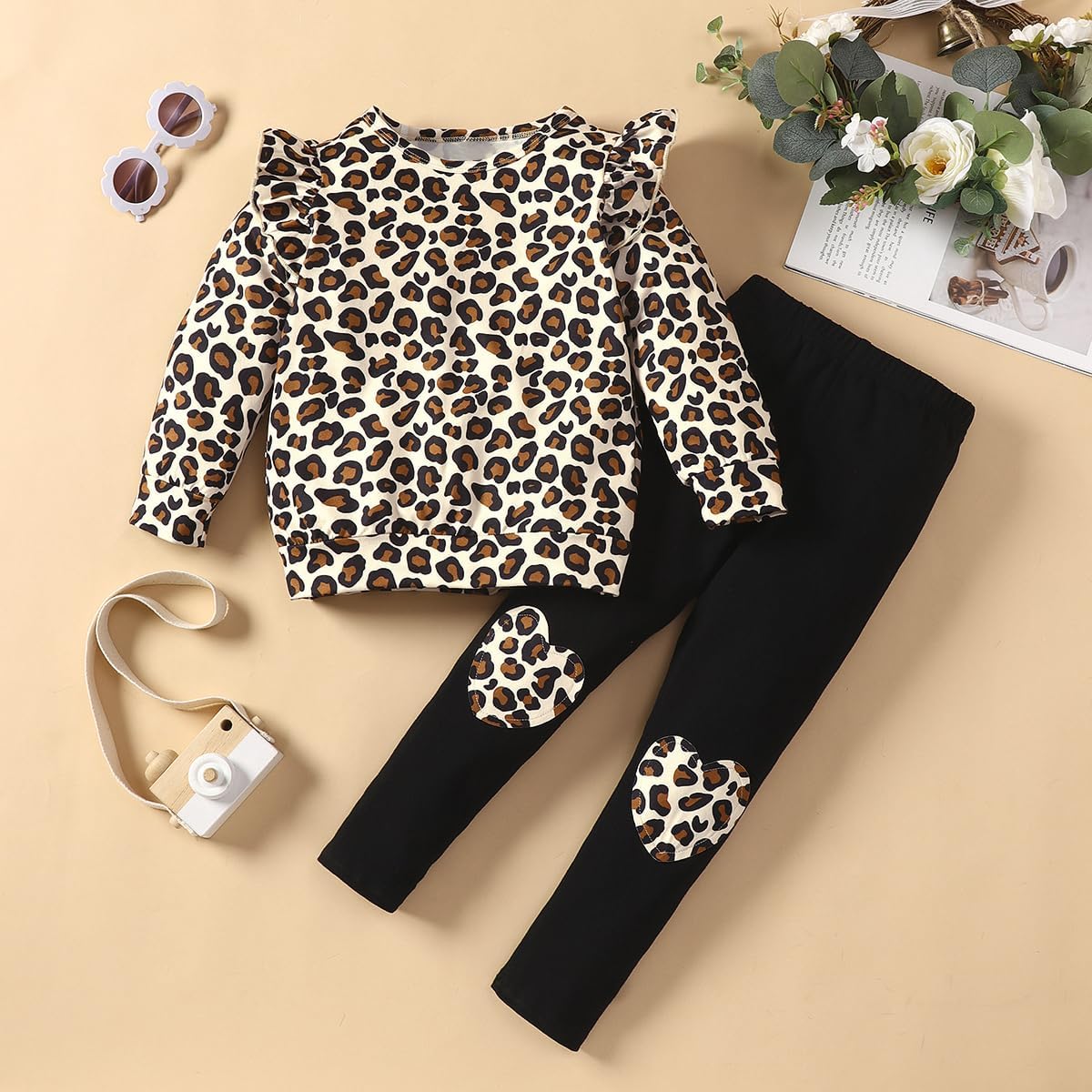 Unicorn Outfits for Little Girls 2 Pieces Ruffle Sleeve Sweatshirt + Leggings Autumn Leopard Clothing Sets 2-10 Years Old