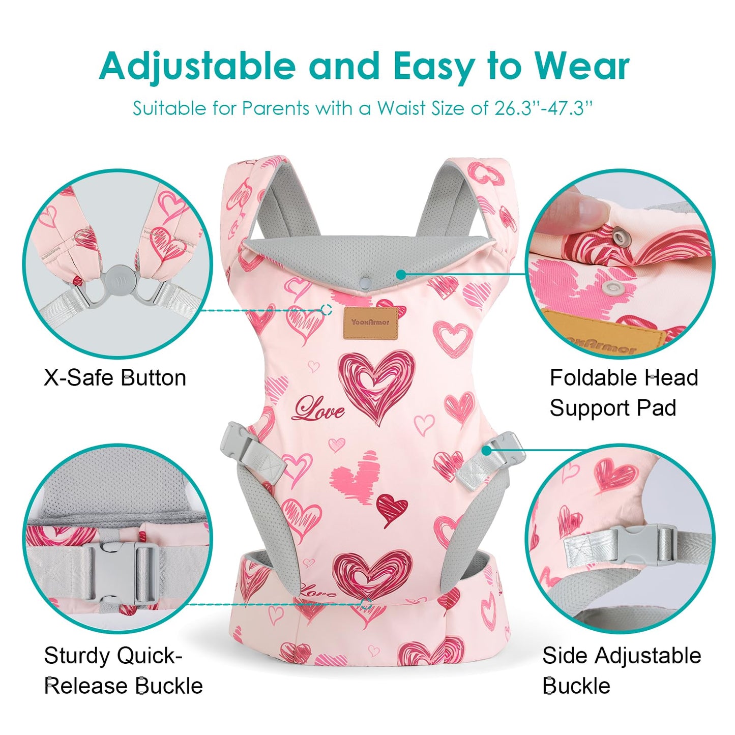 YooxArmor Babytrage für Neugeborene ab Geburt,Ergonomische gemütlich und leichtgewichtig Babybauchtrage mit Nackenstütze,Rückentrage Baby-Tragetasche Geeignet für 3-30 kg