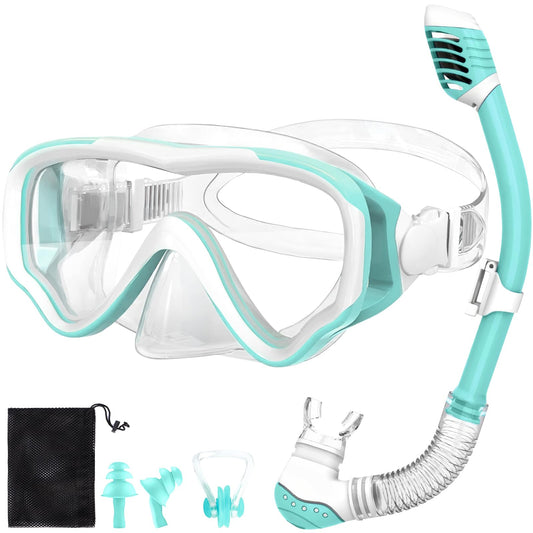 NLMWTI Children's Snorkel Set with 180° Panorama HD Vision, Anti-Fog & Anti-Leakage, Durable Safety Glass, Adjustable Side Straps