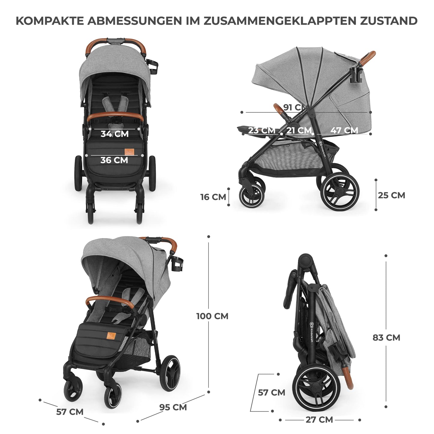 Kinderkraft GRANDE PLUS Kinderkraft Buggy von Geburt bis 22 kg, Zusammenklappen mit einer Hand, Liegeposition, großes Verdeck mit Fenster, alle 4 Räder gedämpft, geräumige Sitz, Grau - Meloni2