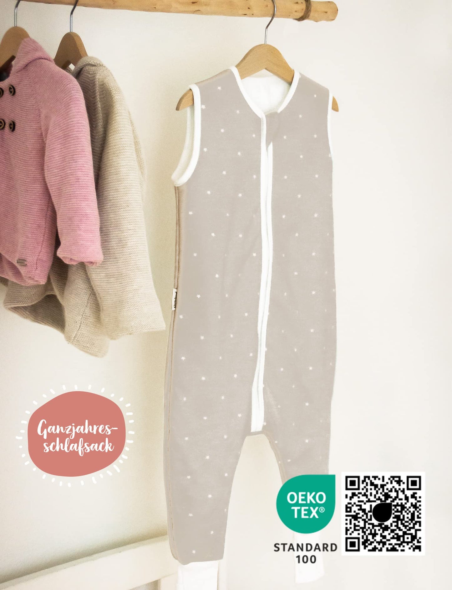 Ehrenkind® Baby Sleeping Bag with Feet, 2.5 Tog, Organic Cotton, All-Year Sleeping Bag, Oeko-Tex Seal, Children’s Winter and Summer Sleeping Bag