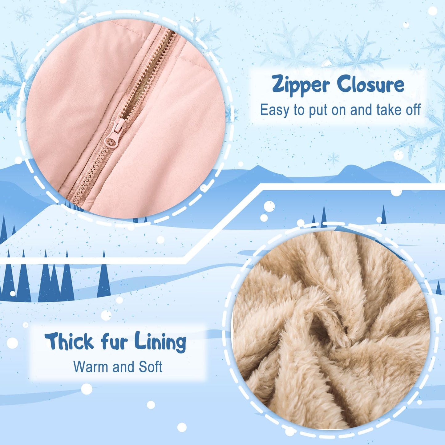 kids4ever Baby Winter Jacket Coat Zip Hooded Jacket Windproof Warm Fleece Outerwear Snowsuit with Two Pockets for Boys Girls 12 Months - 5 Years