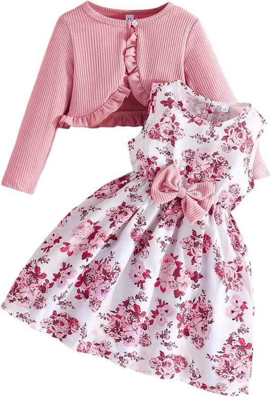 2026 Girls Outfits, 2 Piece Set, Toddler Dresses with Jacket, Casual Spring and Autumn Outfits for Babies Aged 2-8 Years, Fashionable Combination of Halloween Costume Toddler