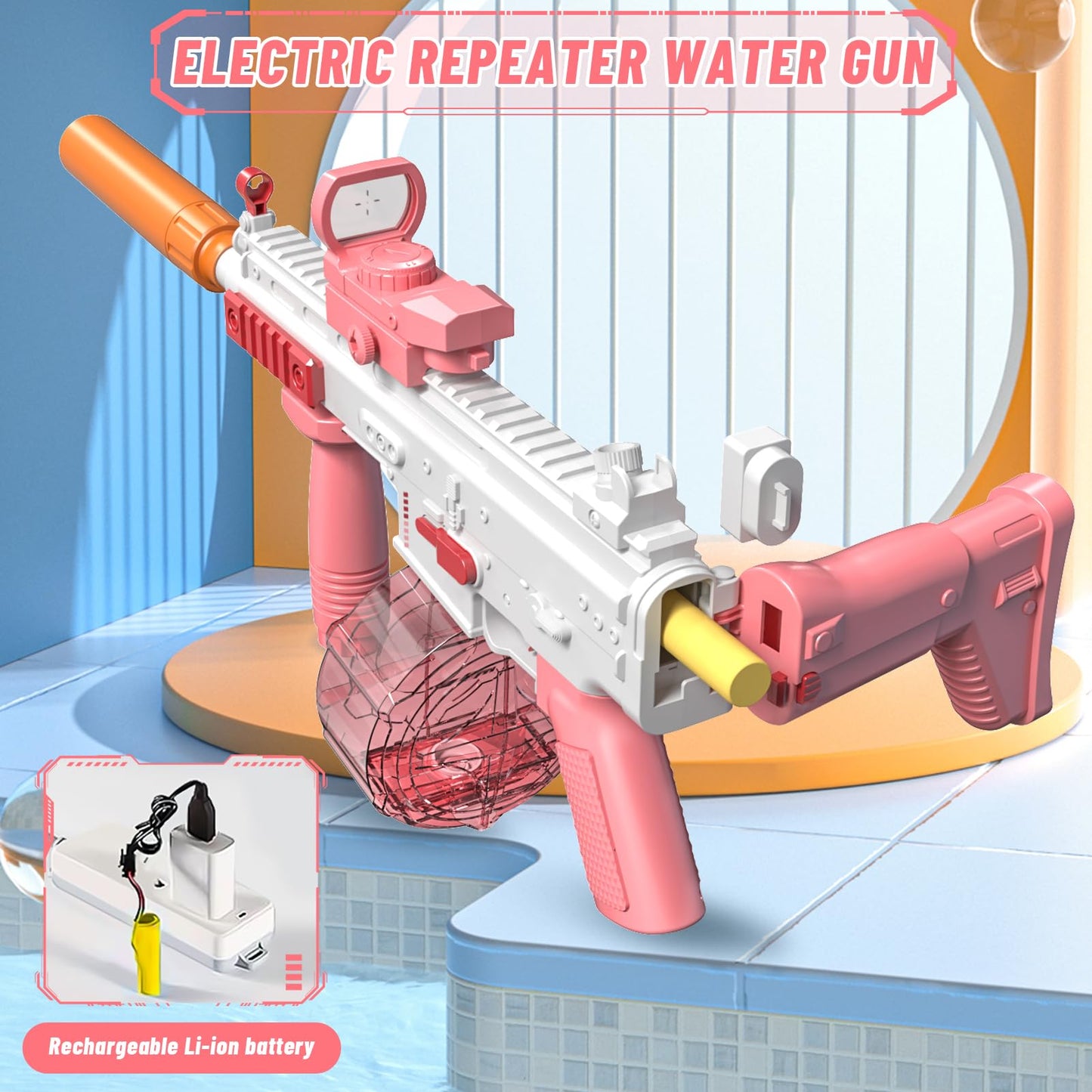Elektrische Wasserpistole Sehr Stark Wassermaschinenpistole mit Wiederaufladbare Batterie Squirt Gun Wasser Spielzeug bis zu 20ft,Outdoor Water Gun Schießspiel für Erwachsene and Kinder (Blau)
